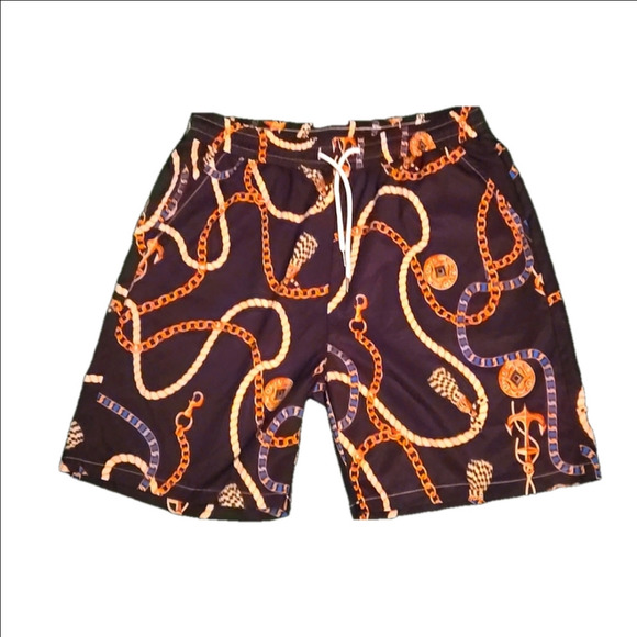 Romwe Drawstring Waist Shorts Men's XL Muliticolored: gold, orange, cream - Picture 1 of 8